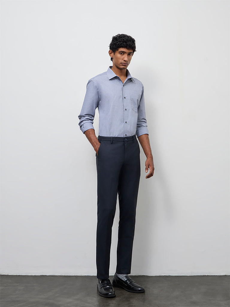 WES Formals Grey Relaxed-Fit Cotton Shirt