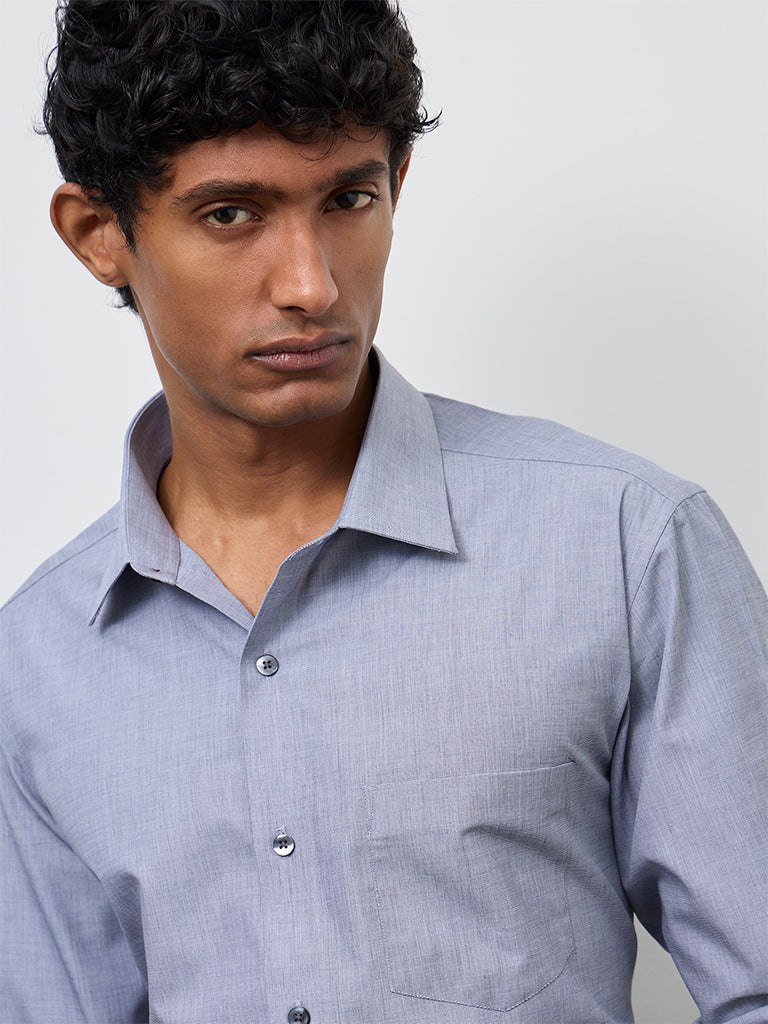 WES Formals Grey Relaxed-Fit Cotton Shirt