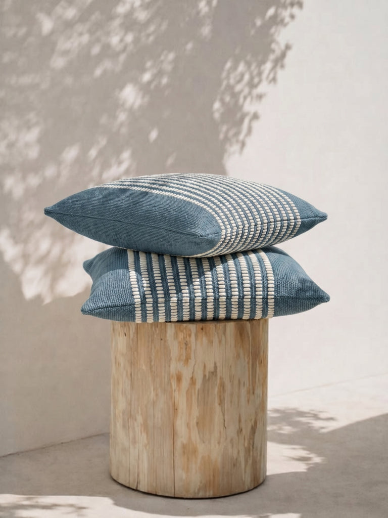 Westside Home Dusty Blue Stripe Textured Cushion Cover