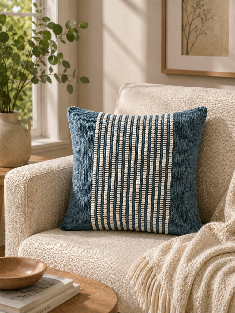 Westside Home Dusty Blue Stripe Textured Cushion Cover
