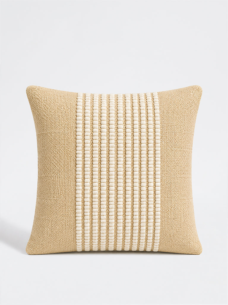 Westside Home Beige Stripe Embroidered Cushion Cover
