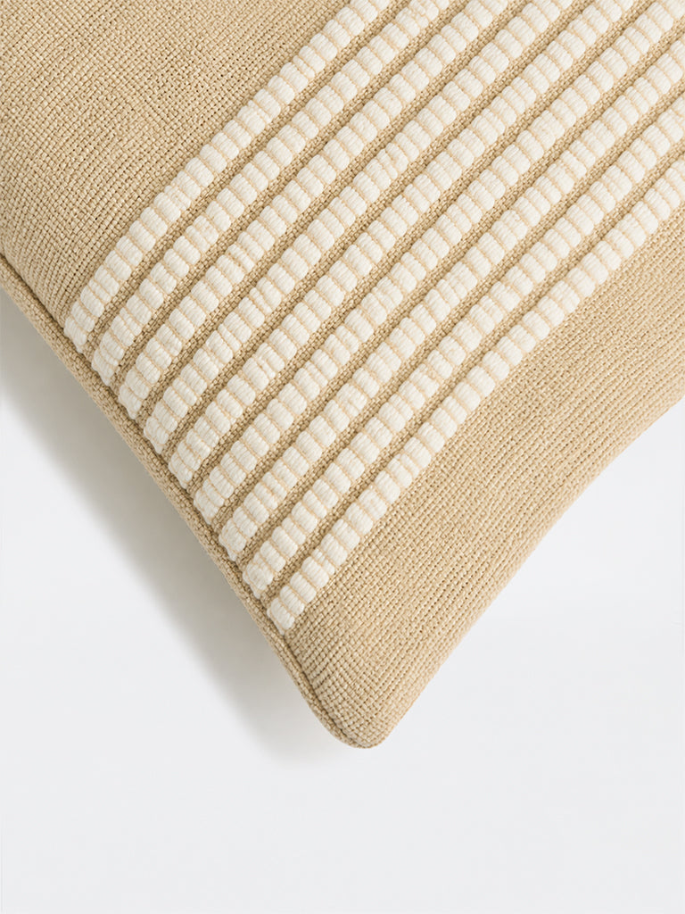 Westside Home Beige Stripe Embroidered Cushion Cover