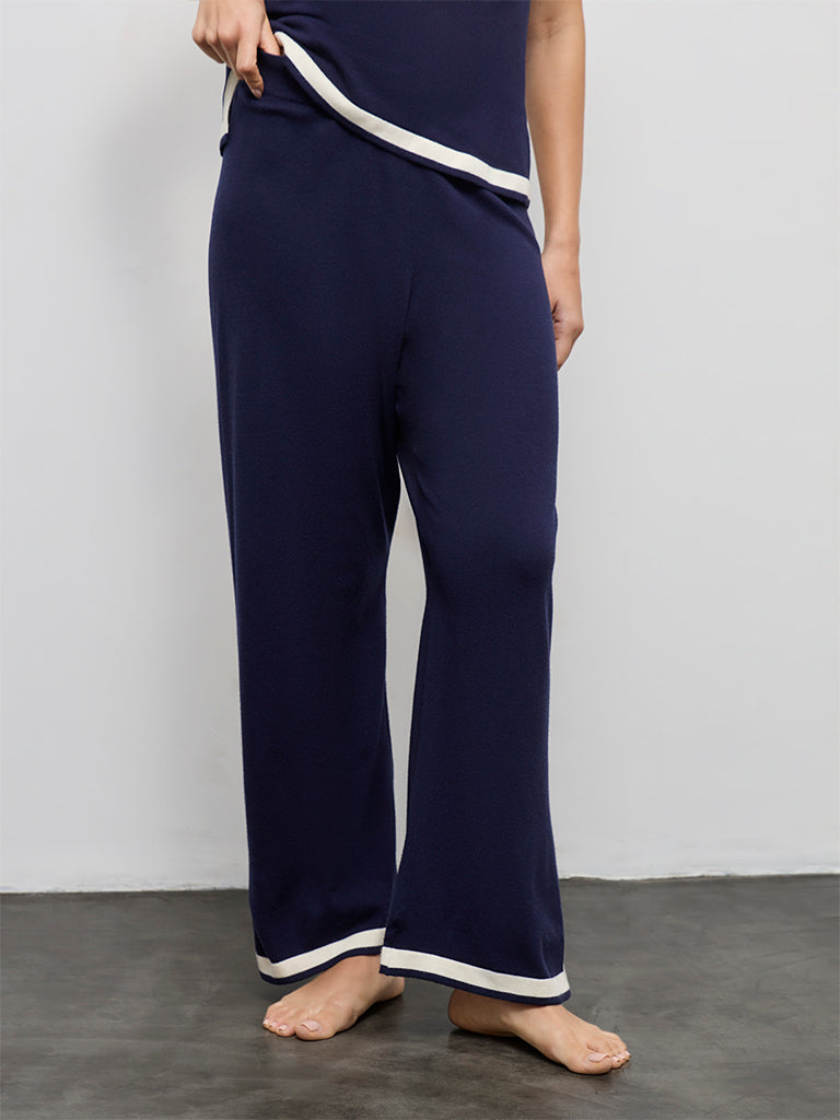 Wunderlove Navy Contrast Detailed High-Rise Pants