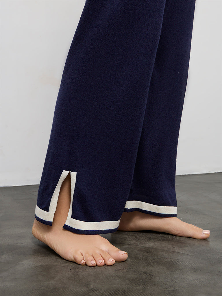 Wunderlove Navy Contrast Detailed High-Rise Pants