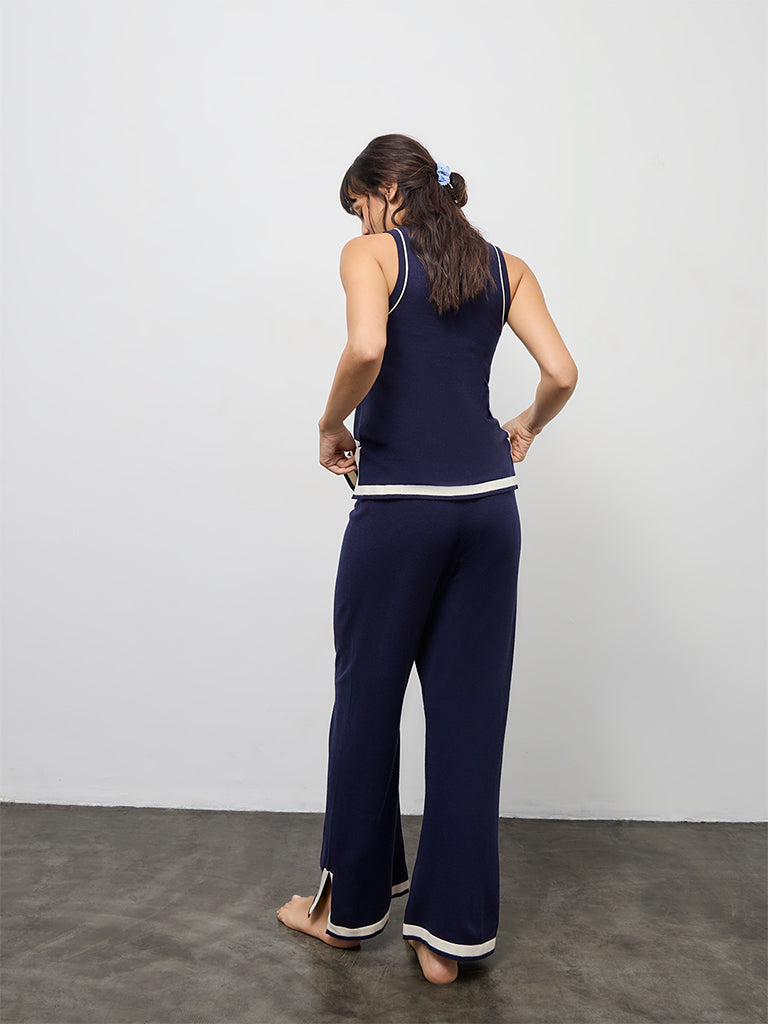 Wunderlove Navy Contrast Detailed High-Rise Pants