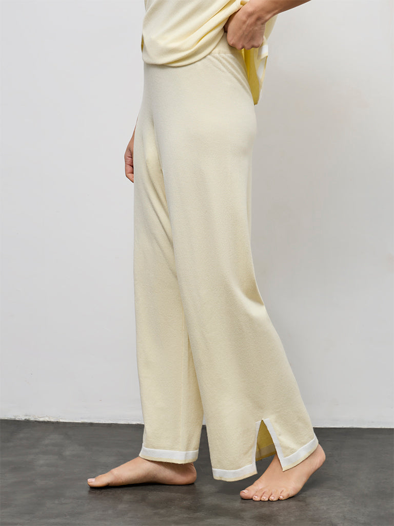Wunderlove Light Yellow Contrast Detailed High-Rise Pants