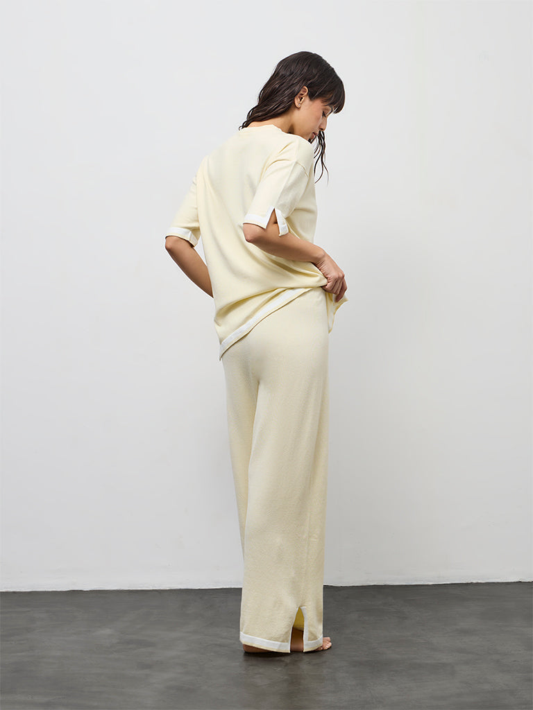 Wunderlove Light Yellow Contrast Detailed High-Rise Pants