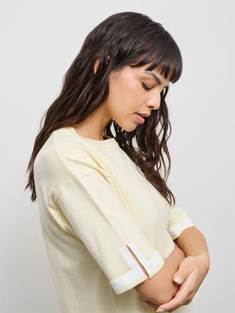 Wunderlove Light Yellow Contrast Detailed Top