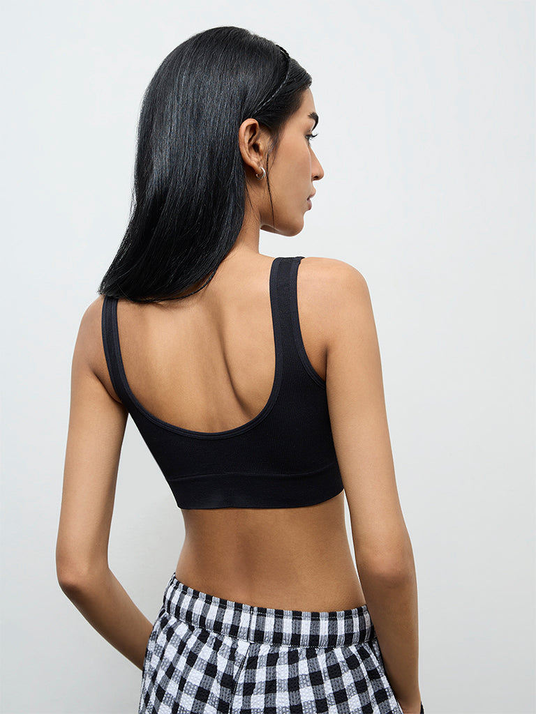 Superstar Black Ribbed Padded Bra