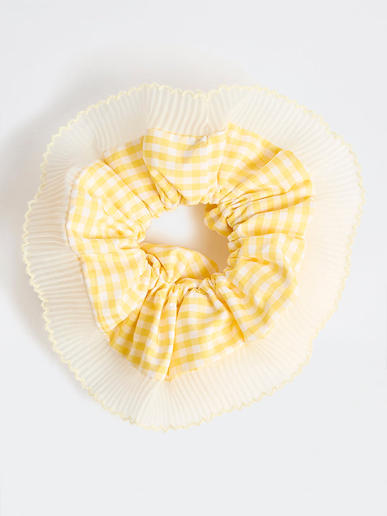 Westside Accessories Yellow Gingham Checkered Scrunchie