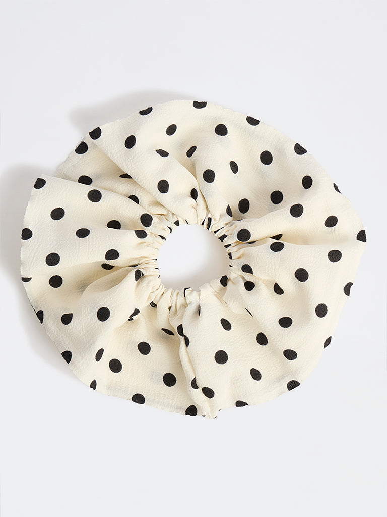 Westside Accessories Off-White Polka-Dot Scrunchie