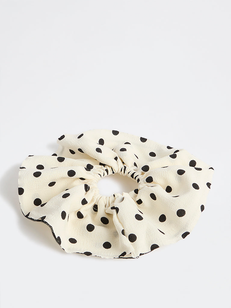 Westside Accessories Off-White Polka-Dot Scrunchie