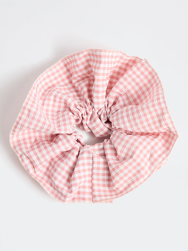 Westside Accessories Pink Gingham Checkered Scrunchie