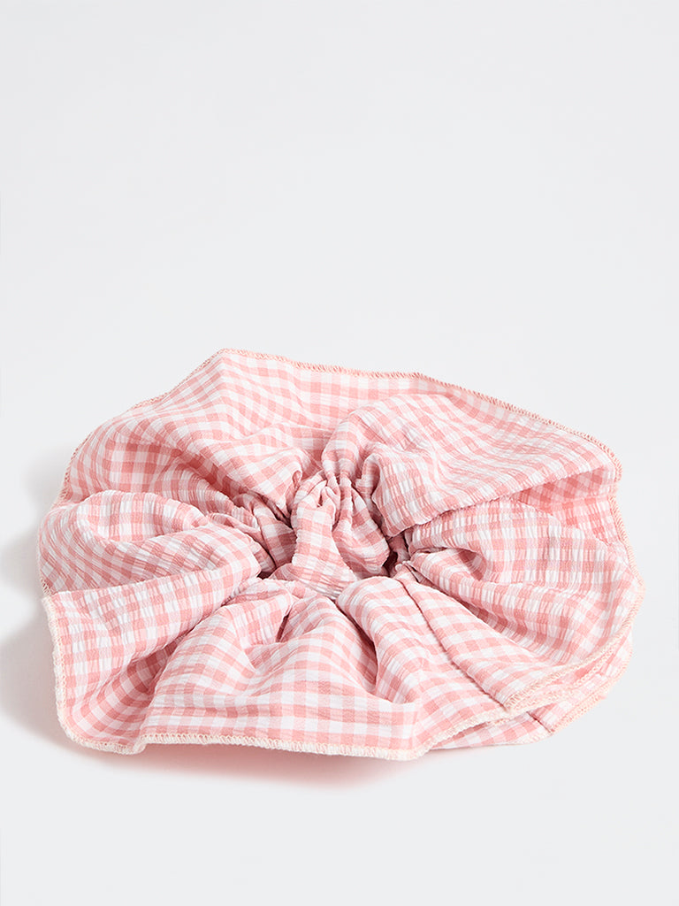 Westside Accessories Pink Gingham Checkered Scrunchie