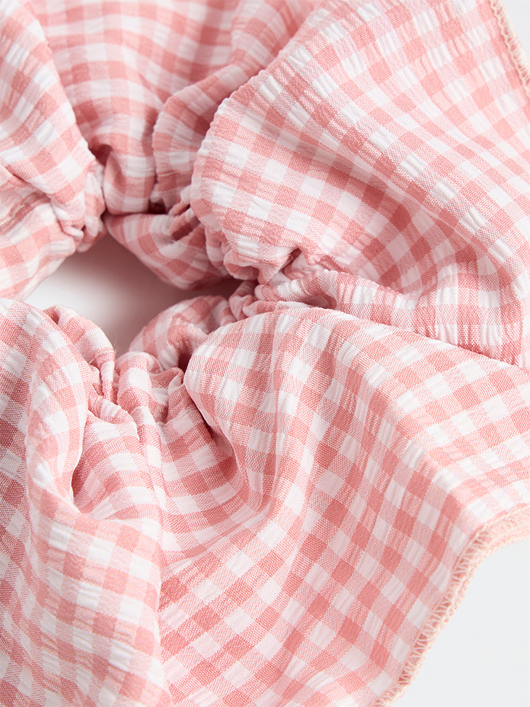 Westside Accessories Pink Gingham Checkered Scrunchie