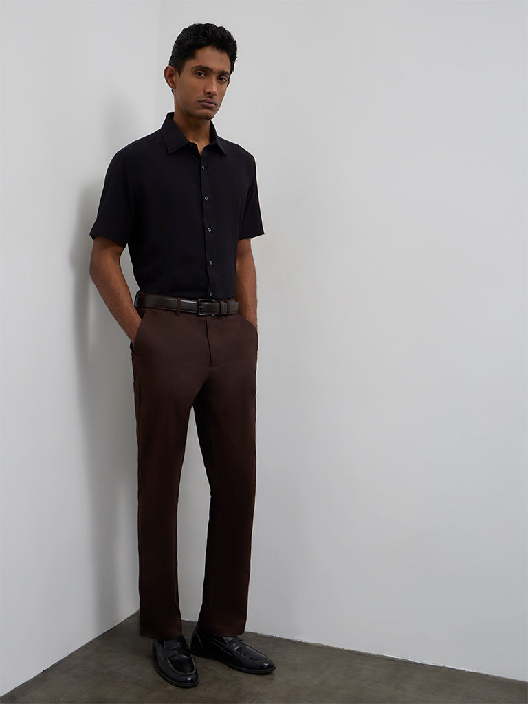 WES Formals Black Slim-Fit Shirt