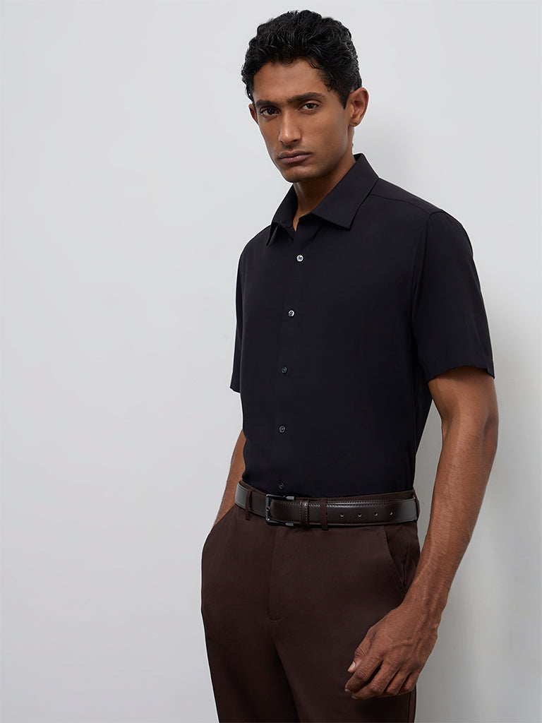 WES Formals Black Slim-Fit Shirt