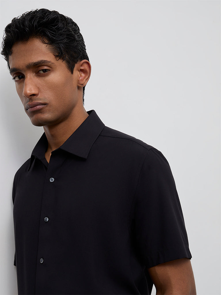 WES Formals Black Slim-Fit Shirt
