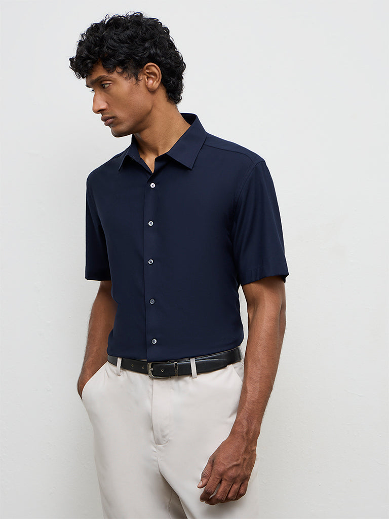 WES Formals Navy Slim-Fit Shirt