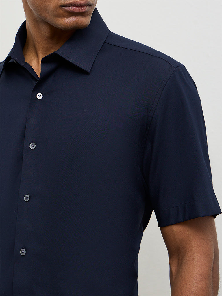 WES Formals Navy Slim-Fit Shirt