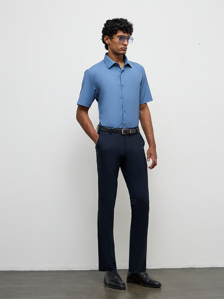 WES Formals Dusty Blue Slim-Fit Shirt