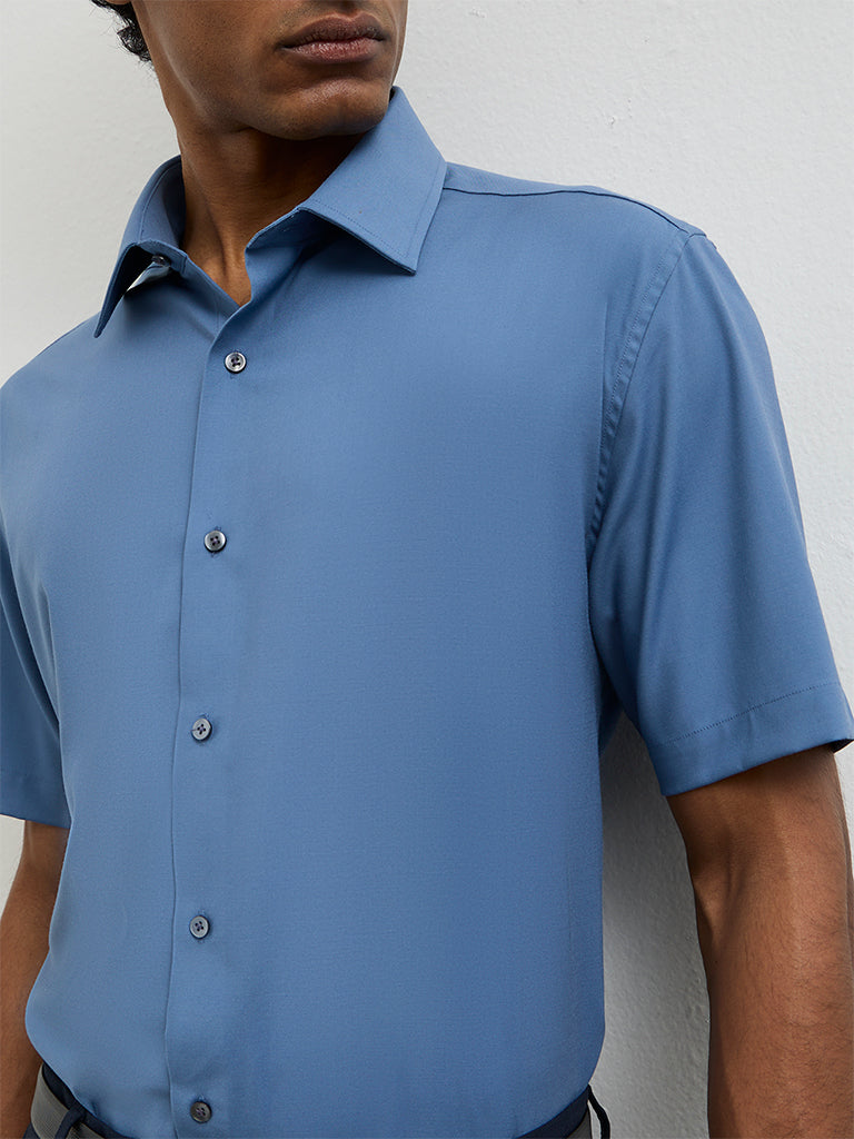 WES Formals Dusty Blue Slim-Fit Shirt