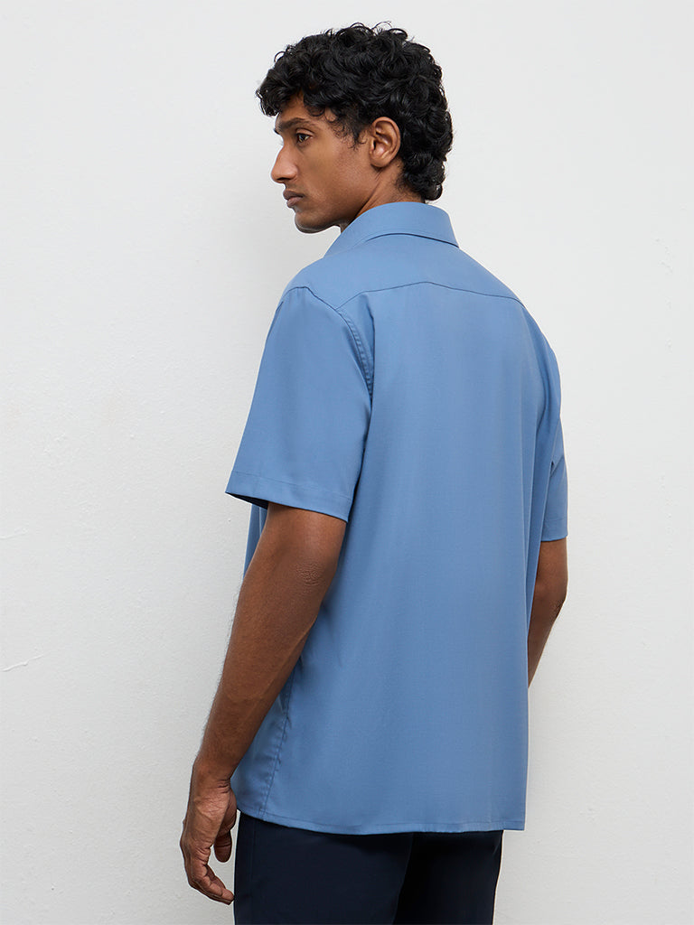 WES Formals Dusty Blue Slim-Fit Shirt