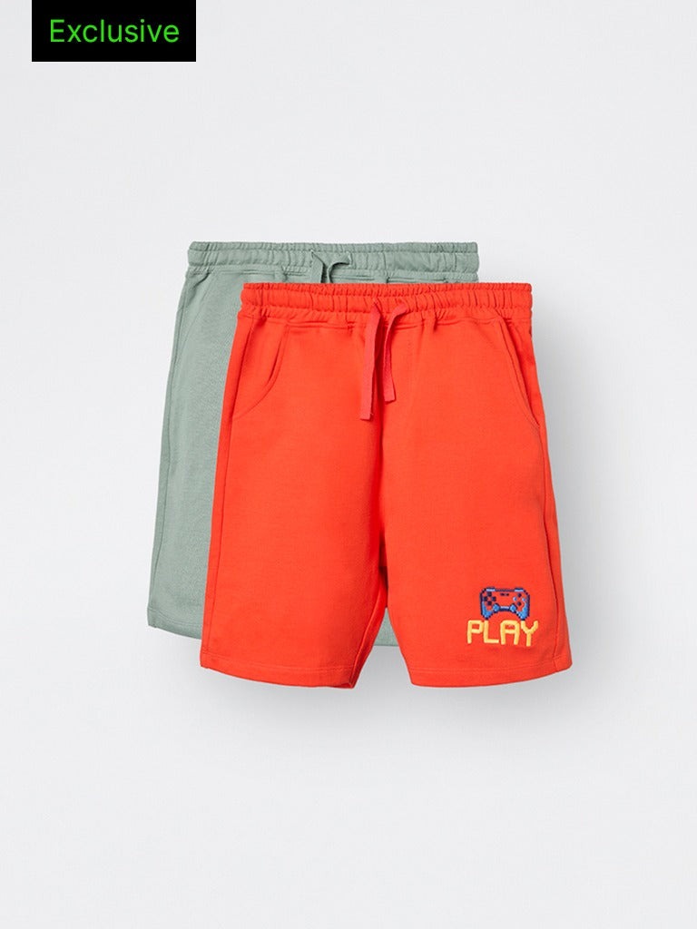 2-Pack HOP Kids Boys Red Mid-Rise Cotton Shorts