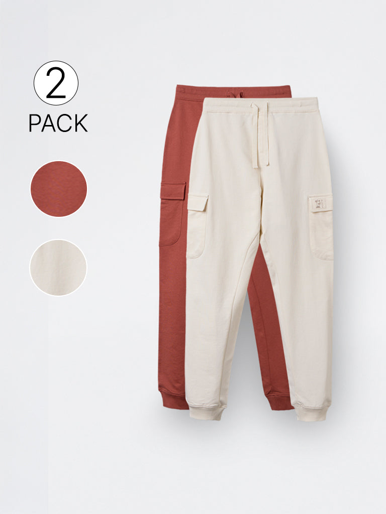 2-Pack HOP Kids Boys Multicolour Solid Mid-Rise Cotton Joggers - Exclusive