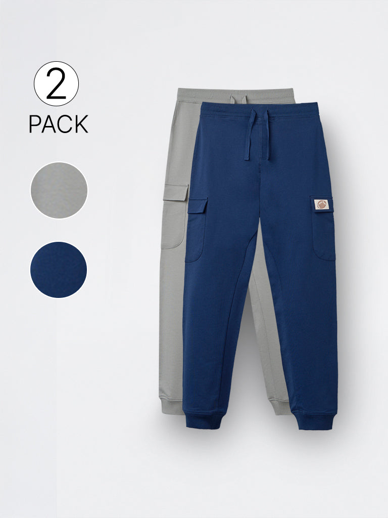 2-Pack HOP Kids Boys Multicolour Solid Mid-Rise Cotton Joggers - Exclusive