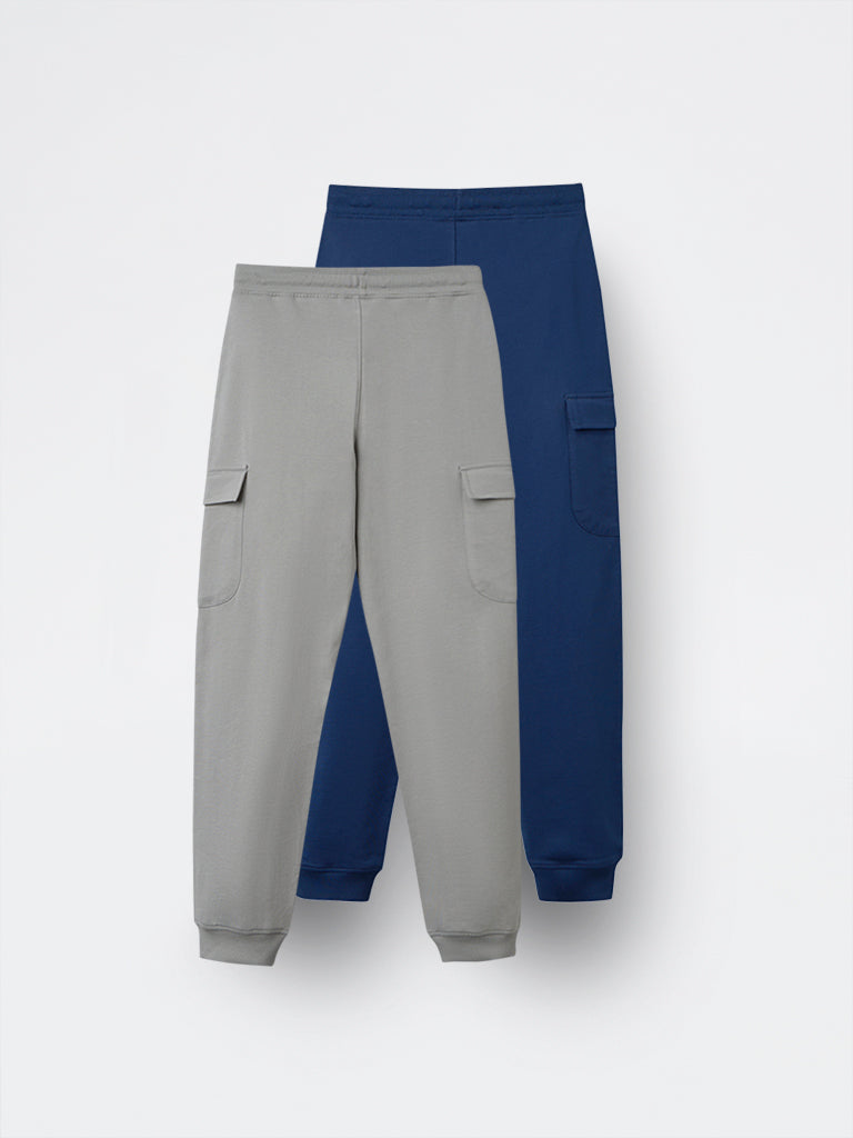 2-Pack HOP Kids Boys Multicolour Solid Mid-Rise Cotton Joggers - Exclusive
