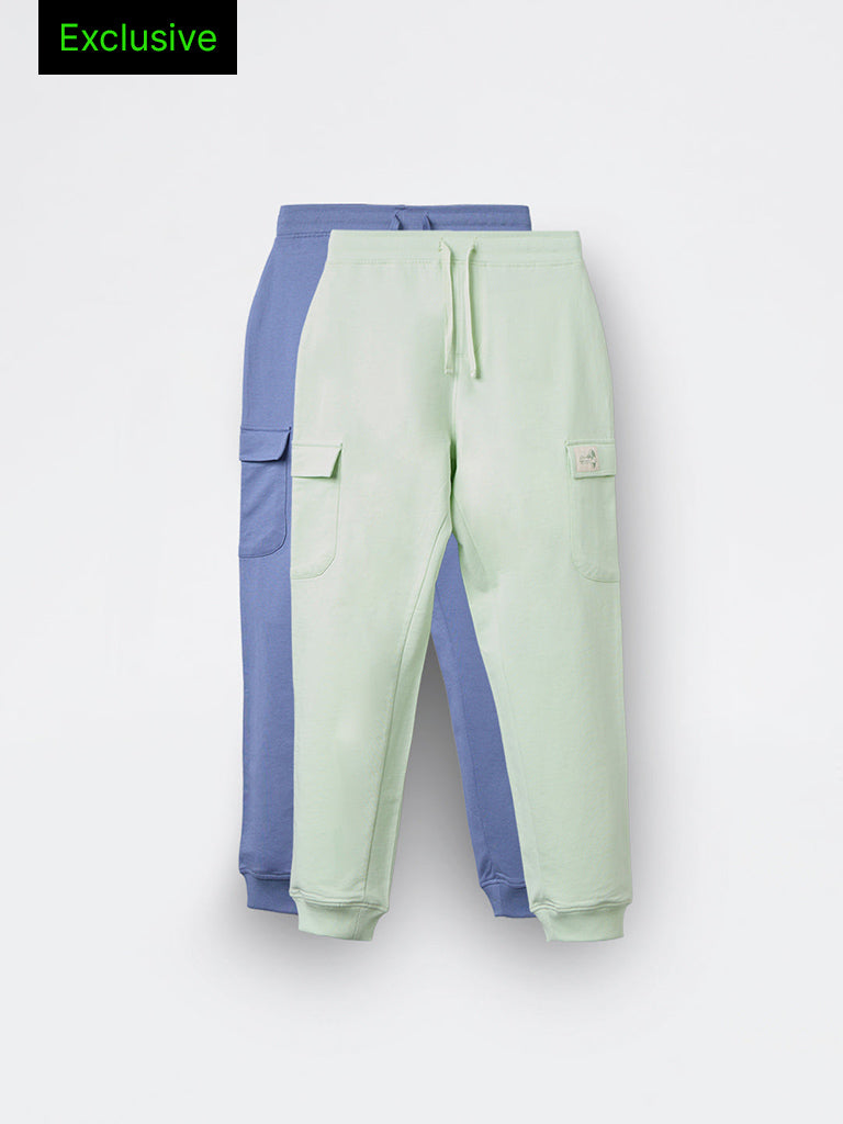 2-Pack HOP Kids Boys Multicolour Solid Mid-Rise Cotton Joggers - Exclusive