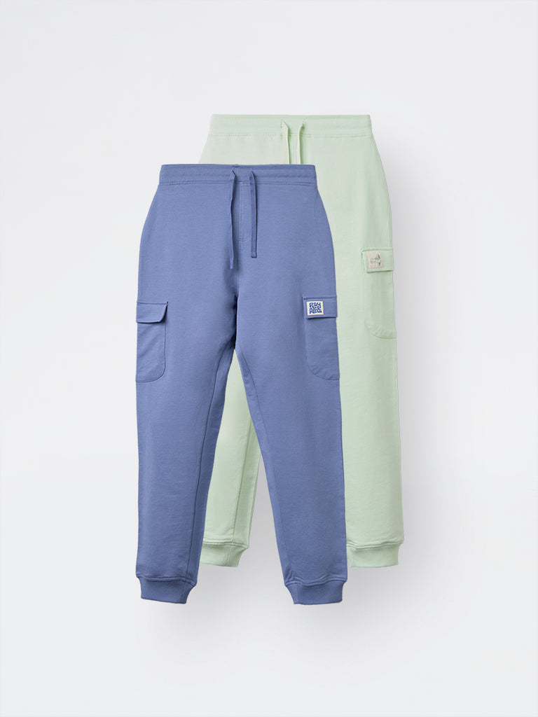 2-Pack HOP Kids Boys Multicolour Solid Mid-Rise Cotton Joggers - Exclusive