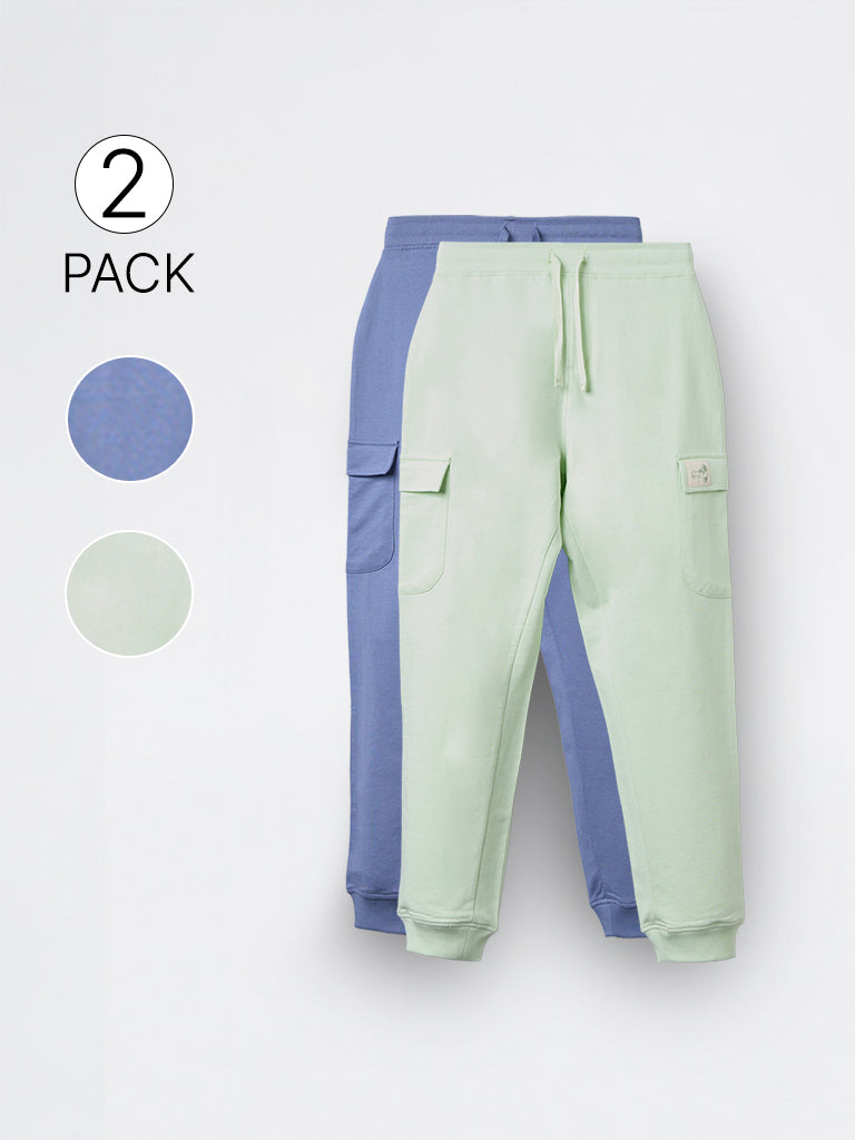 2-Pack HOP Kids Boys Multicolour Solid Mid-Rise Cotton Joggers - Exclusive
