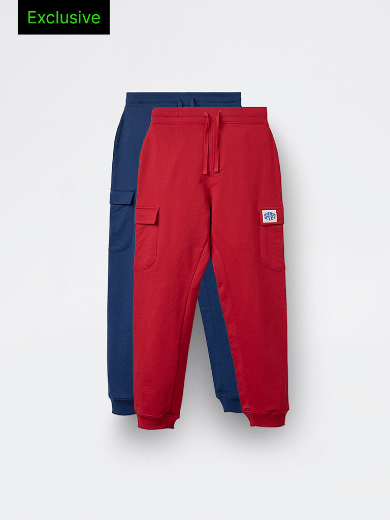 2-Pack HOP Kids Boys Multicolour Solid Mid-Rise Cotton Joggers - Exclusive