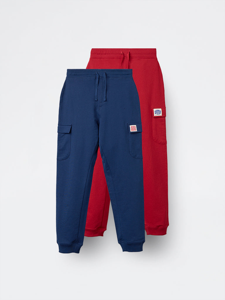 2-Pack HOP Kids Boys Multicolour Solid Mid-Rise Cotton Joggers - Exclusive