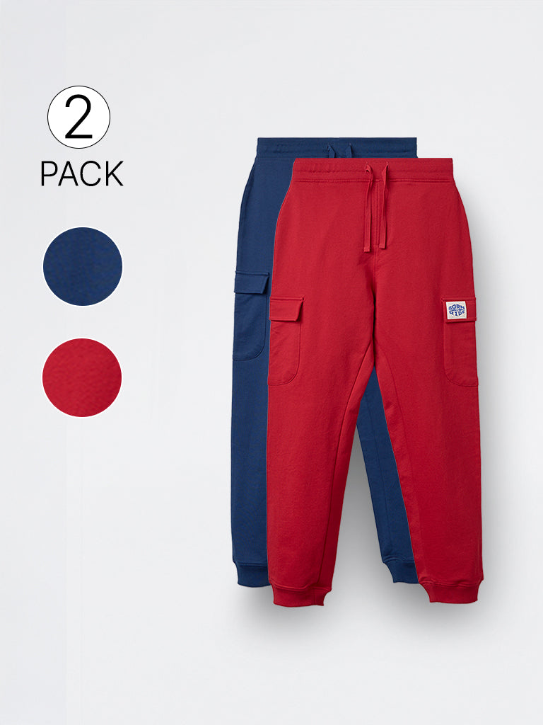 2-Pack HOP Kids Boys Multicolour Solid Mid-Rise Cotton Joggers - Exclusive