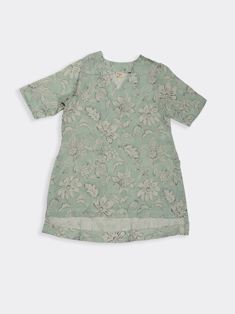 Diza Mint Floral Printed High-Low Tunic