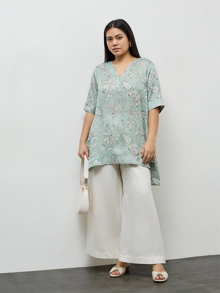 Diza Mint Floral Printed High-Low Tunic