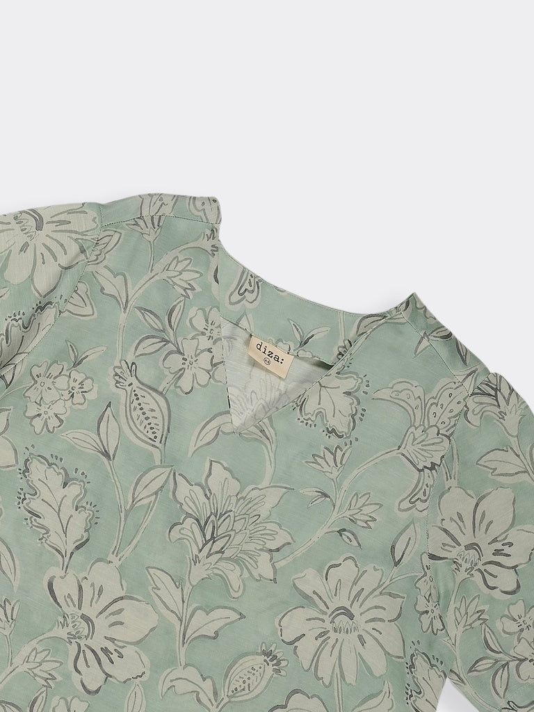 Diza Mint Floral Printed High-Low Tunic
