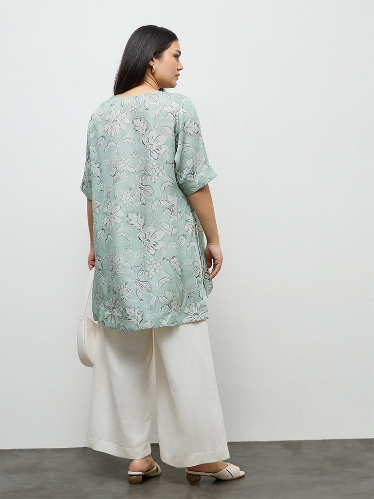 Diza Mint Floral Printed High-Low Tunic