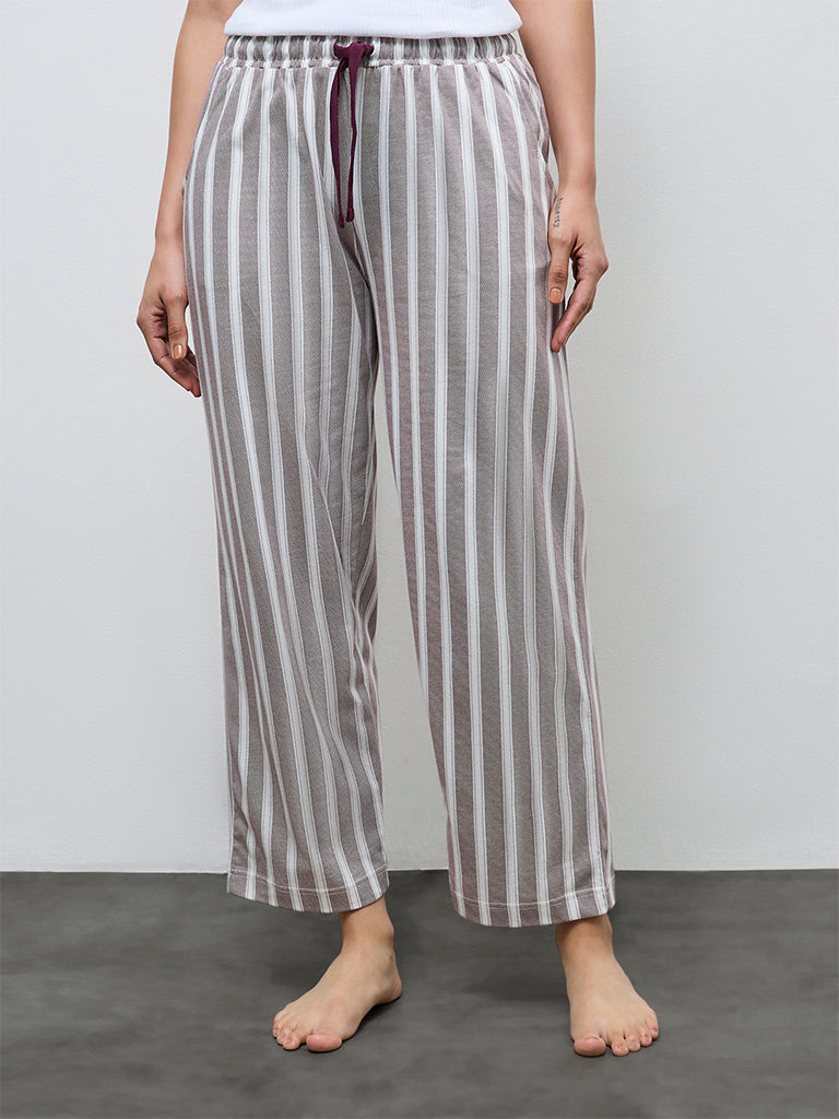 Wunderlove Plum Striped High-Rise Cotton Pyjamas