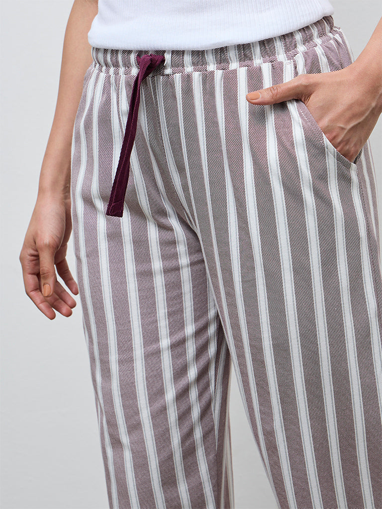Wunderlove Plum Striped High-Rise Cotton Pyjamas