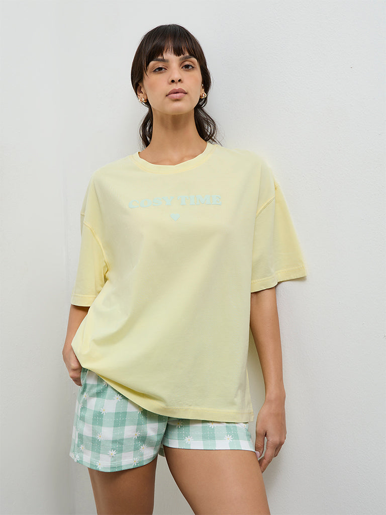 Wunderlove Yellow Text Design Cotton T-Shirt