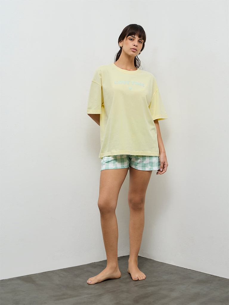 Wunderlove Yellow Text Design Cotton T-Shirt