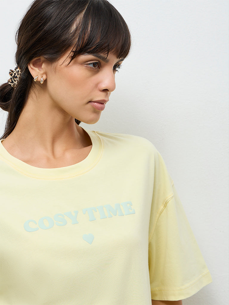 Wunderlove Yellow Text Design Cotton T-Shirt