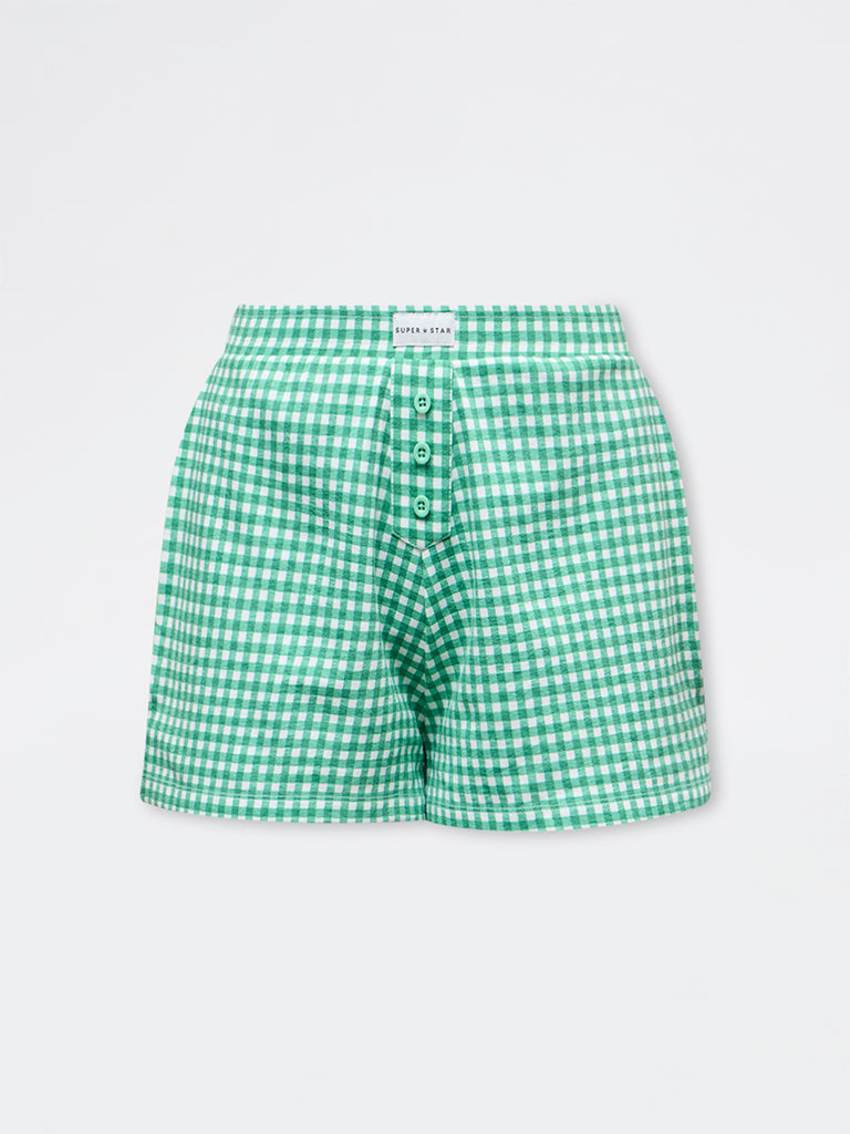 Superstar Green Checkered High-Rise Cotton-Blend Shorts