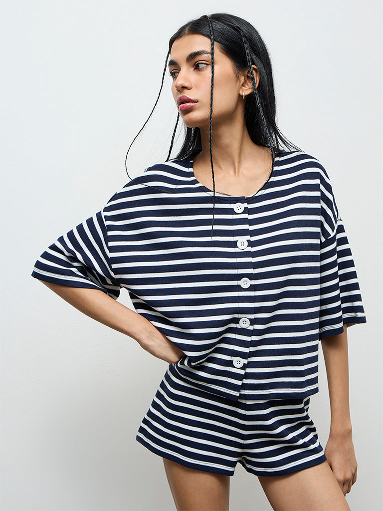 Superstar Navy Striped Cotton Top