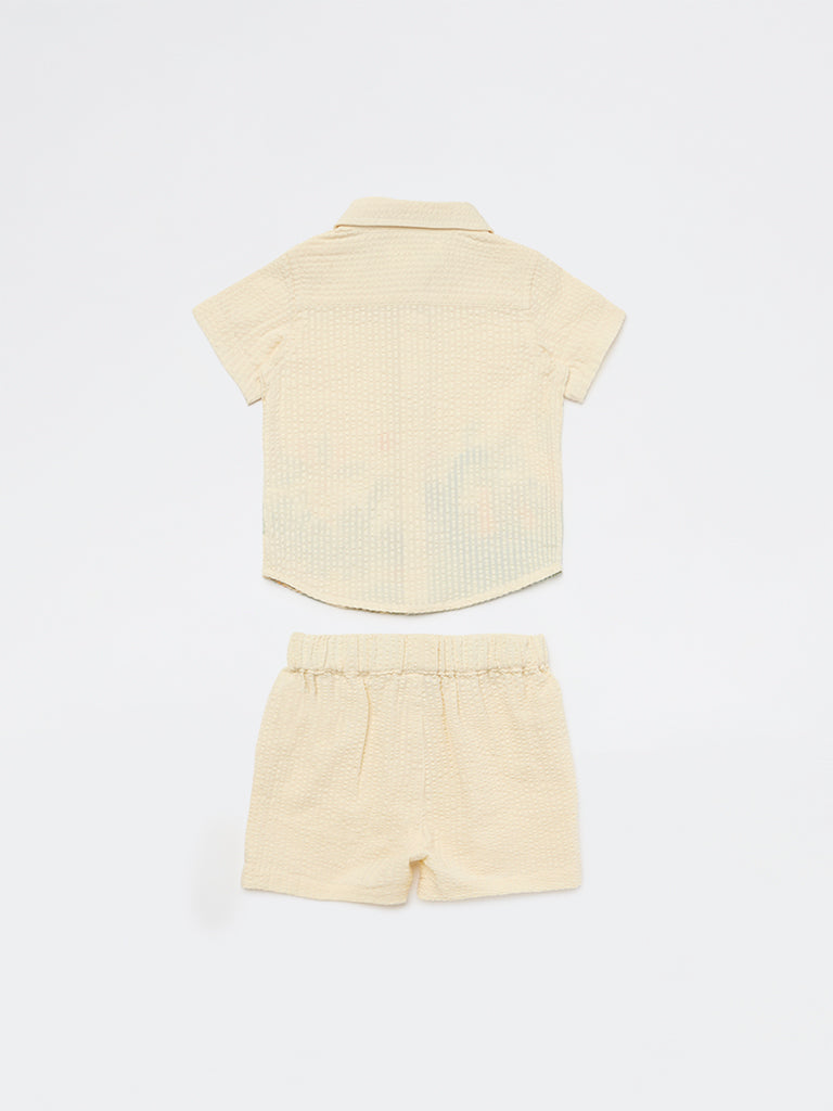 HOP Baby Boys Beige Printed Cotton Shirt and Shorts Set
