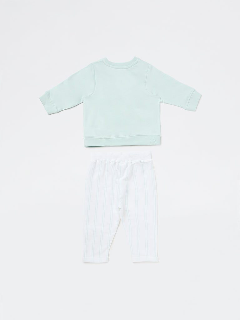 HOP Baby Boys Sage Printed Cotton Sweatshirt and Pants Set